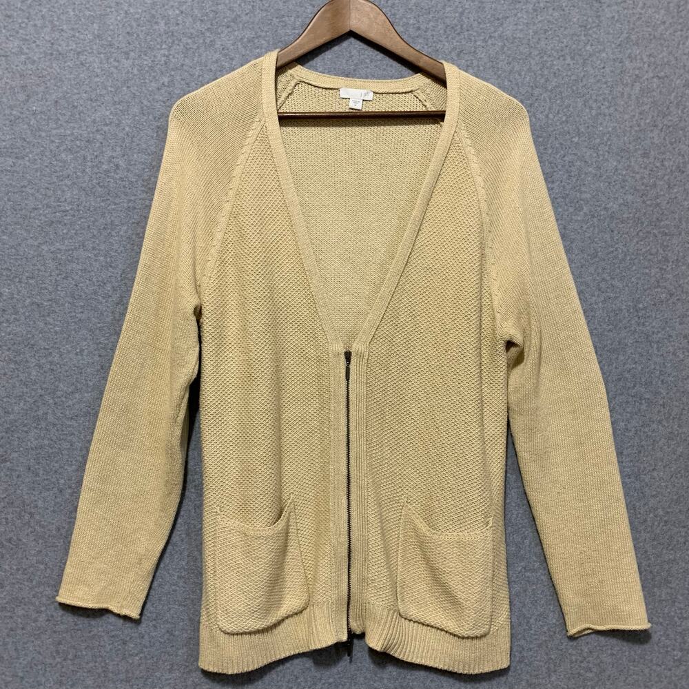 J.Jill Tan Beige Zip Front Cardigan Texture Knit Women’s Size M Quiet Luxury